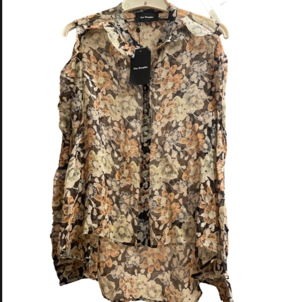 The Kooples Floral Sheer Open Shoulder Ruffle Top size Small NWTS